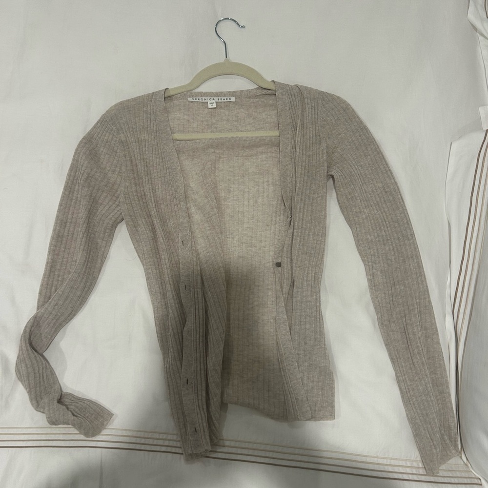 Veronica Beard Beige Ribbed Cardigan